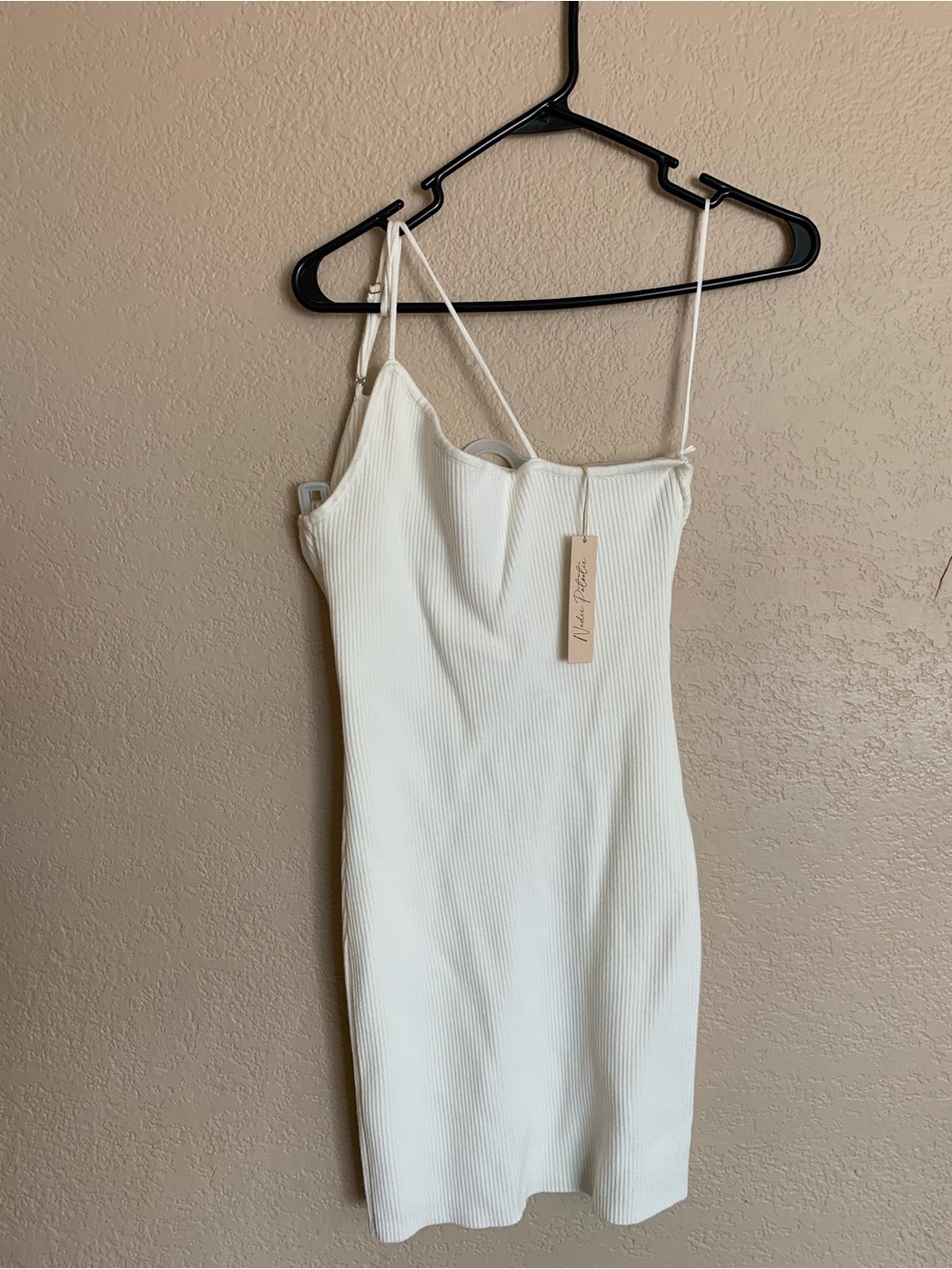 White Ribbed Spaghetti-Strap Mini Dress